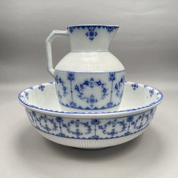 English Transfer-Printed Wash Pitcher And Basin, 1842-1883.