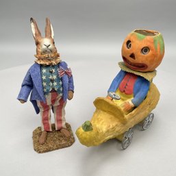Two Modern Painted Papier Mache Holiday Decorations, 20th Century