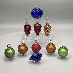 Ten Glass Kugel Christmas Ornaments, Three Midwest Kugel, Mid-20th Century