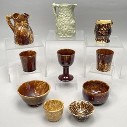 Group Of Rockingham-Glazed Pottery And A Pitcher, Mid-Late 19th Century