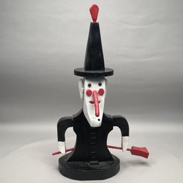 George Hardy - Folk Art Carved And Painted Pine Figure Of A Witch And Her Broom, Late 20th Century