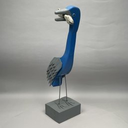 George Hardy - Folk Art Carved And Painted Pine Figural Group Of A Great Blue Heron, Late 20th Century