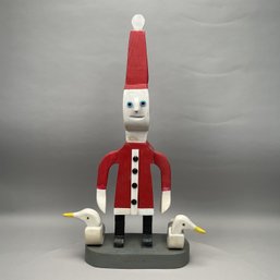 George Hardy - Folk Art Carved & Painted Pine Figural Group Of Santa Claus & Two Seagulls, Late 20th Century