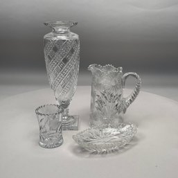 Pairpoint Mfg. Co. 'Daisy & Butterfly' Brilliant Cut Glass Pitcher, Late 19th Century And Three Others