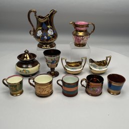 Group Staffordshire Copper Lustre Painted, Enamel-Decorated & Transfer-Printed Wares, Second Half 19th Century