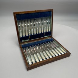 English Sterling Silver, Silverplate And Mother-of-Pearl Fruit Set For Twelve, Walker & Hall, Sheffield, 1925