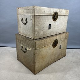 Near Pair Of Chinese Pigskin-Covered Trunks