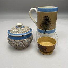 Two British Mochaware Serving Pieces And A Third Example, 19th Century