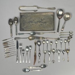 Group Of American, English & Continental Silverplate Flatware, Souvenir Sterling Silver & Silverplate Flatware
