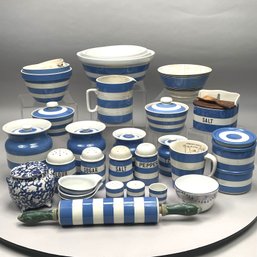 Group Of English Cornishware Kitchen Wares & Others, T.G. Green & Co., Ltd., Church Gresley, Mid-20th Century