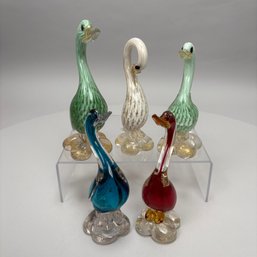 Five Italian Murano Glass Figures Of Ducks, 20th Century