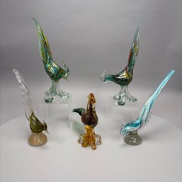 Five Italian Murano Glass Figures Of Pheasants, 20th Century
