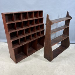 Painted-Decorated Hanging Cubbyhole Shelf And A Whaleback Shelf