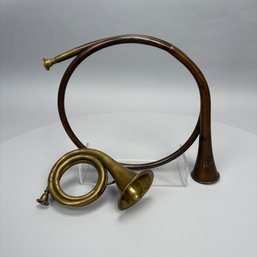 Brass Post Horn And A Brass And Cooper Hunting Horn