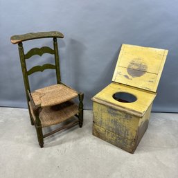 French Painted Convertible Chair And A Commode