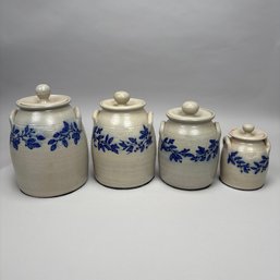 Set Of Four Salmon Falls Pottery 'Berry Vine' Canisters/ Pantry Jars And Covers, Dover, New Hampshire, 2003