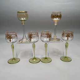 Set Of Four German/ Bohemian Wine Hock Glasses And Two Similar Glasses, 20th Century