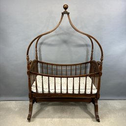 American Walnut Rocking Cradle With Canopy, 19th Century