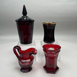 Two Bohemian Ruby Glass Spa Or Souvenir Wares, A Vase And A Pokal, Late 19th Century