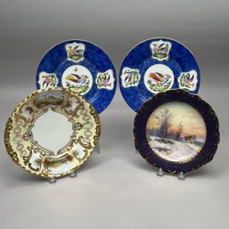 Four English Porcelain Painted Plates, 19th And Early 20th Century