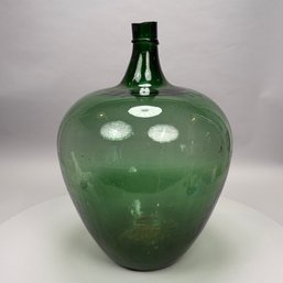 Large Blown Glass Demijohn Bottle In Green Glass