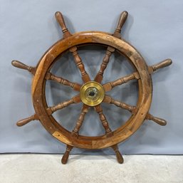 Mahogany And Brass Ship's Wheel
