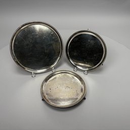 Set Of Three English Silverplate Crested Salvers, 19th Century