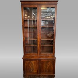 American Classical Walnut Bookcase Cupboard, Early To Mid-19th Century