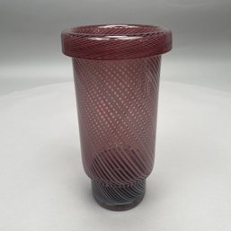 Modern Glass Pink And White Spiral Swirl Vase With Folded Rim, 20th Century