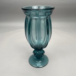 Molded Ribbed Blue Glass Vase In The Style Of Pittsburgh Glass, 20th Century