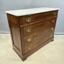 Walnut Marble-Top Chest Of Drawers, Late 19th Century