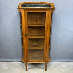 Golden Oak Bow-Front China Cupboard, Late 19th-Early 20th Century