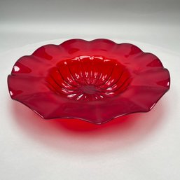 Modern Blown Molded Pigeon Blood Glass Bowl, 20th Century