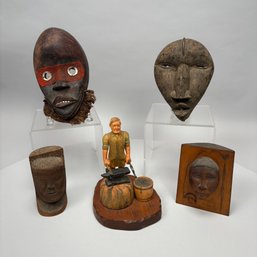 American Carved Wooden Figure And Four Ethnographic Articles