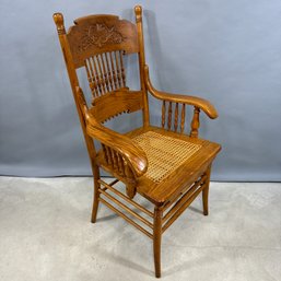 Golden Oak Pressed-Back Armchair, Late 19th-Early 20th Century