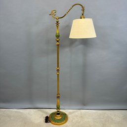 American Paint-Decorated Iron And Brass Bridge Lamp, Early 20th Century