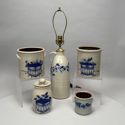 Five Salmon Falls Pottery Saltglaze Cobalt-Blue Decorated Tablewares, Dover, New Hampshire, Late 20th Century