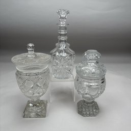 Two Colorless Cut Glass Pokals, Possibly Bohemian, And A Decanter