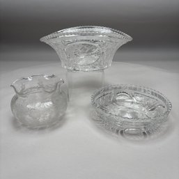 Three American Colorless Cut Glass Bowls, Late 19th-20th Century