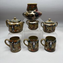 Gouda Pottery Vase, 1898 - 1901 And Six Buffalo Pottery 'Deldare' Wares, 20th Century