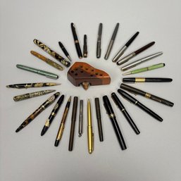 Eleven American & Continental Fountain Pens And A Mid-Century Modern Wood Cheese And Mouse Pen Holder