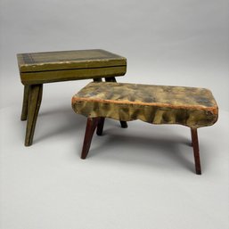 Two Paint-Decorated Wood Foot Stools