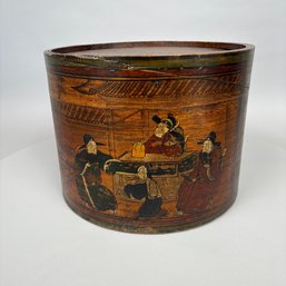 Chinese Paint-Decorated Wooden Hat Box