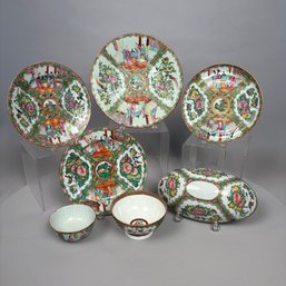 Seven Chinese Export Porcelain Rose Medallion And Rose Canton Wares, Late 19th-20th Century