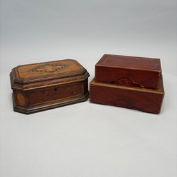 Victorian Parquetry Trinket Box, Circa 1850 And Two Chinese Lacquer Nesting Boxes