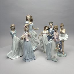 Five Lladro Porcelain Figures And A Nao By Lladro Figure, Each Housed In The Original Box