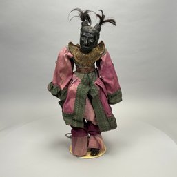 Burmese Painted And Carved Wood And Fabric Marionette With Hair Pigtails