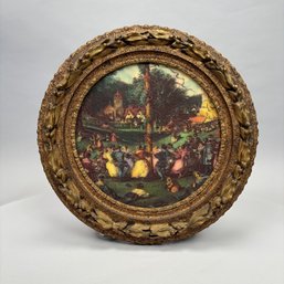 Polychrome-Painted Resin Plaque Depicting A Maypole Dance