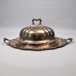 American Or English Silverplate Meat Dome & American 'Baroque' Pattern Silverplate Tray, Wallace Silversmiths