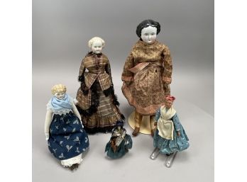 Five American & Continental Composition, Porcelain, & Biscuit Porcelain Dolls, Nineteenth & Twentieth Century